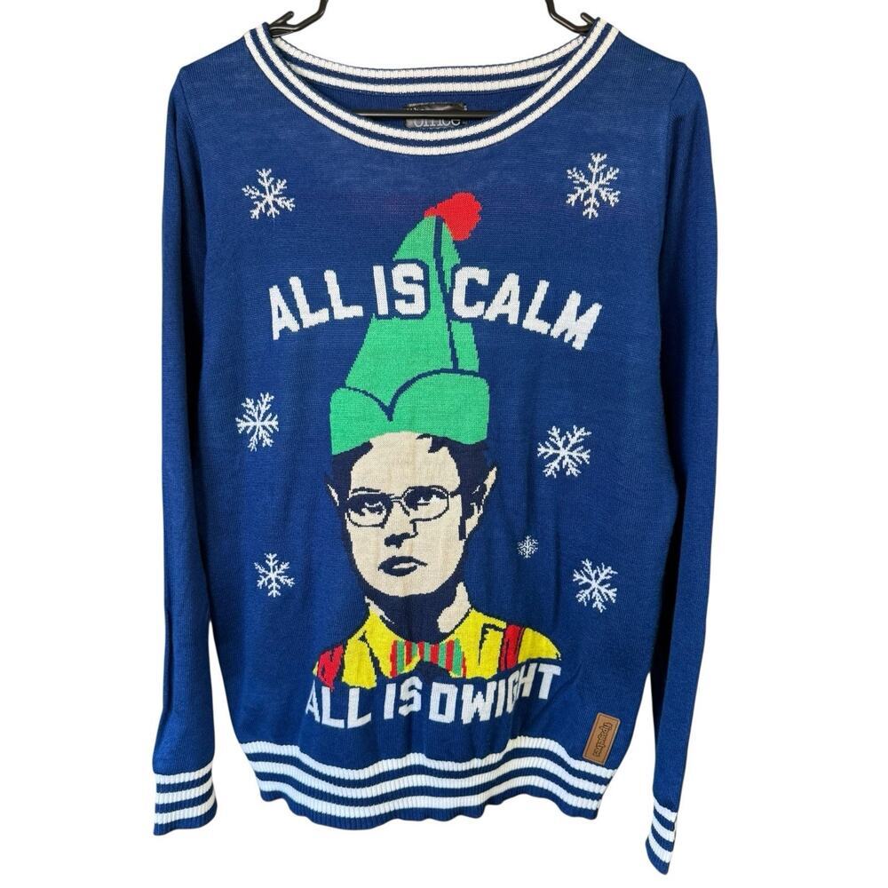 Tipsy Elves Men's The Office Dwight Blue Ugly Christmas Sweater M Whimsical